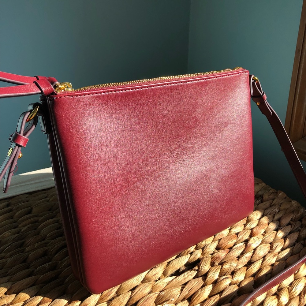 Old Navy Burgundy Dual Zip Crossbody Bag